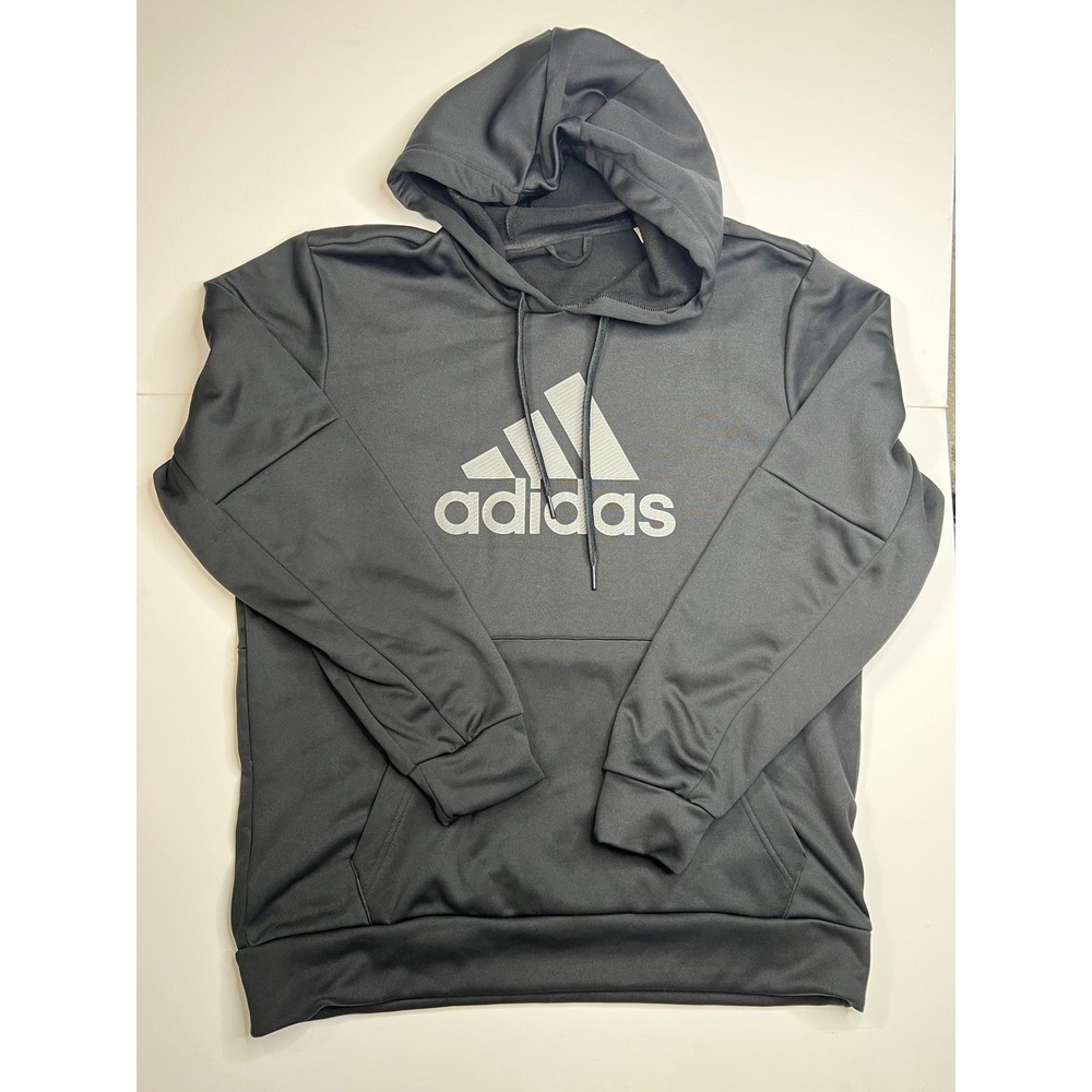 Adidas Men's Hoodie Black-Gray 3-Stripe Sweatshirt GK7465 Size - Large